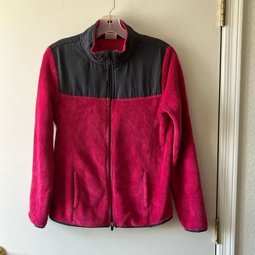 Danskin Now Mock Neck Fleece Jacket Size M GUC Pink/black